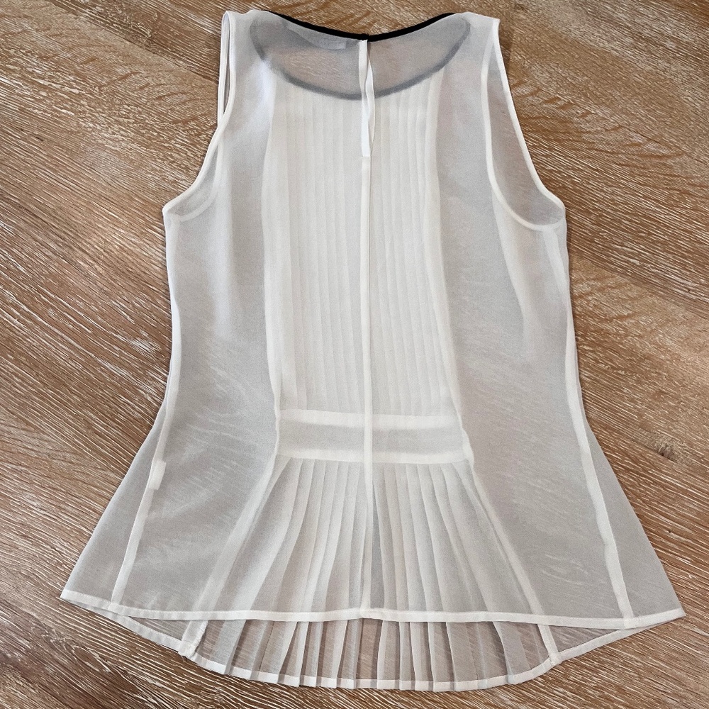 Zara Sheer Faux Leather Trimmed Sleeveless Pleat Front Tank - Picture 2 of 5